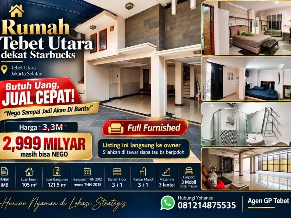 Rumah Tebet Utara dekat Starbucks