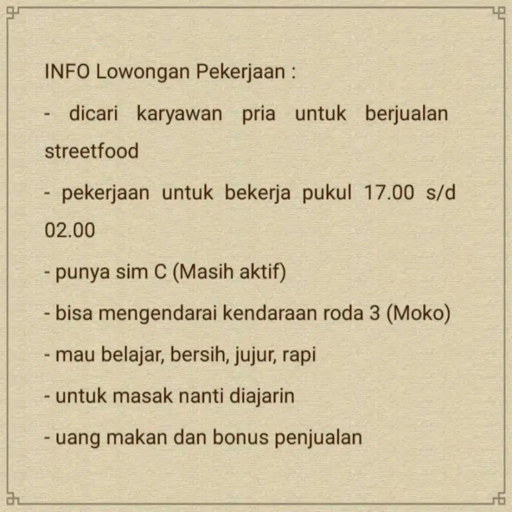 LOWONGAN KERJA JUALAN BAKMIE