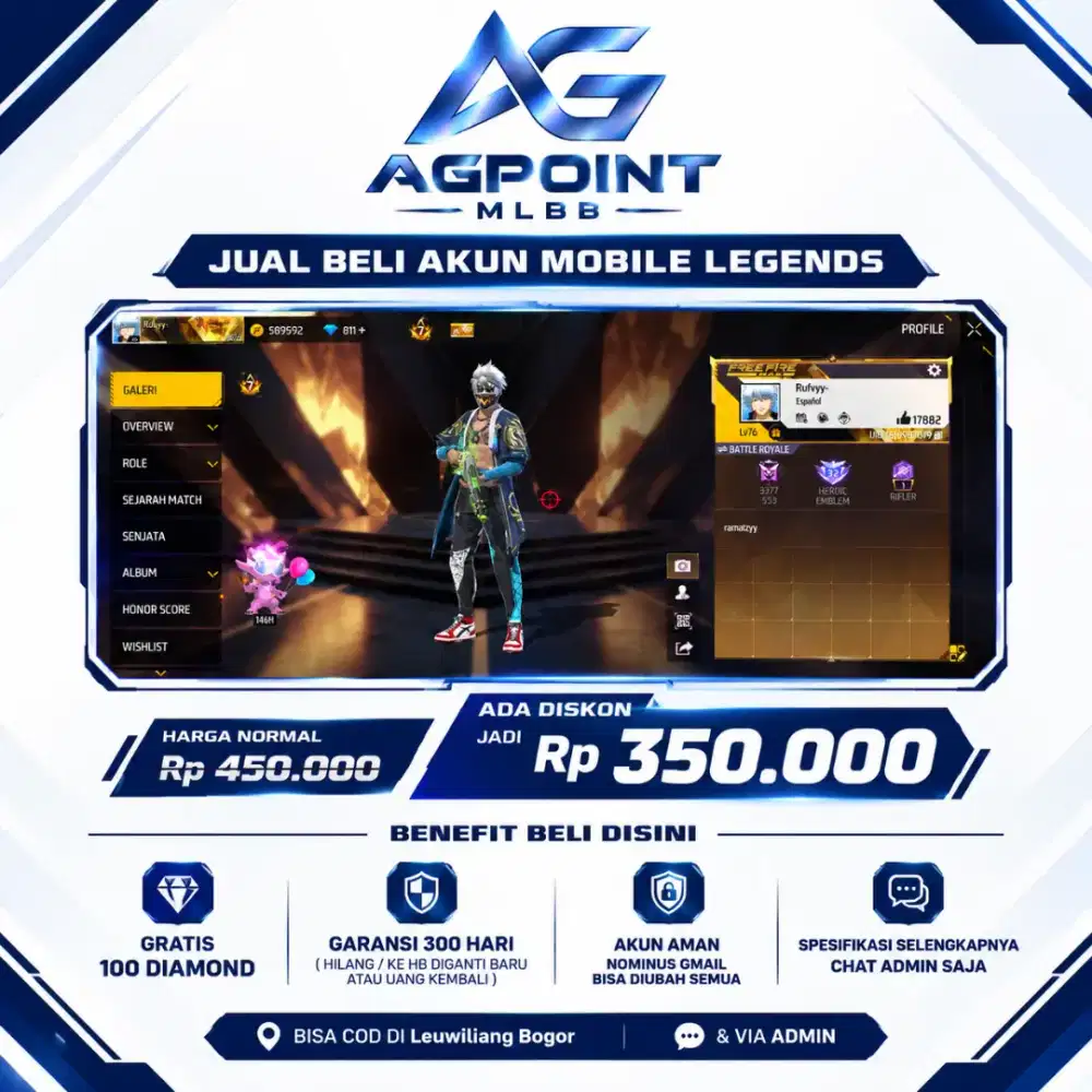 JUAL AKUN FREE FIRE 350K
