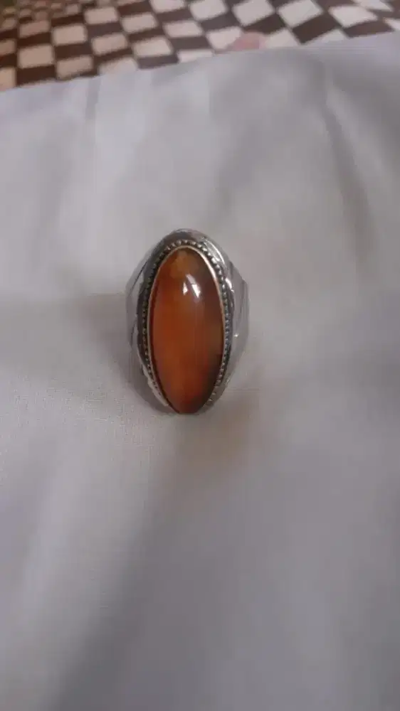 Dijual batu natural pandan merah ring monel size 8,5