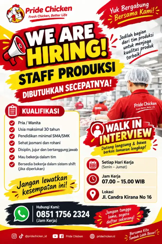 DIBUTUHKAN STAFF PRODUKSI (SEGERA)