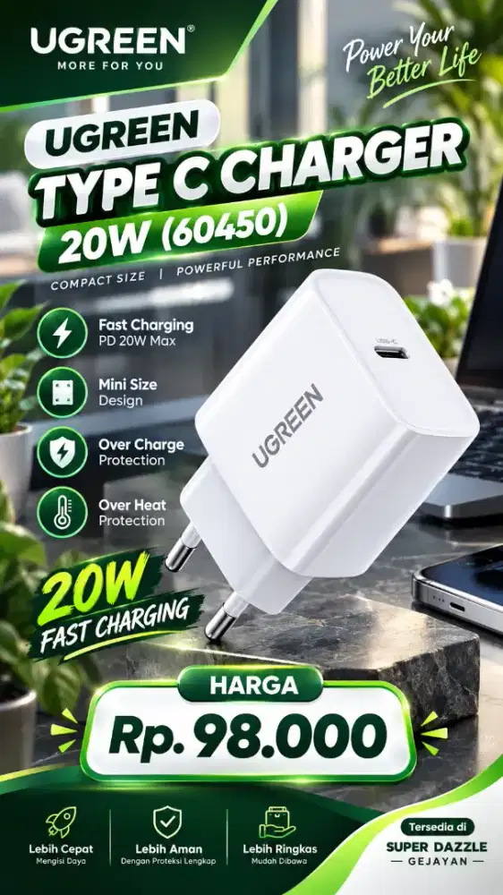 UGREEN USB TYPE C 20W CHARGER (60450)