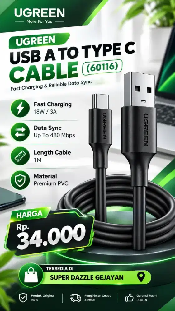 UGREEN USB A TO TYPE C CABLE (60116)