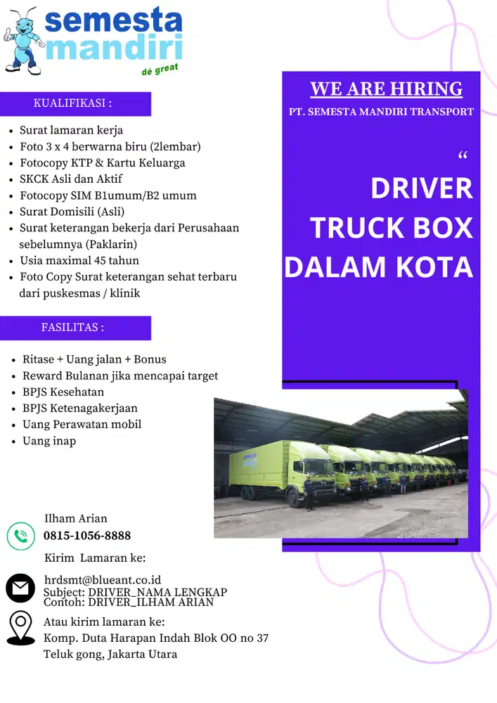 LOWONGAN KERJA DRIVER TRUK
