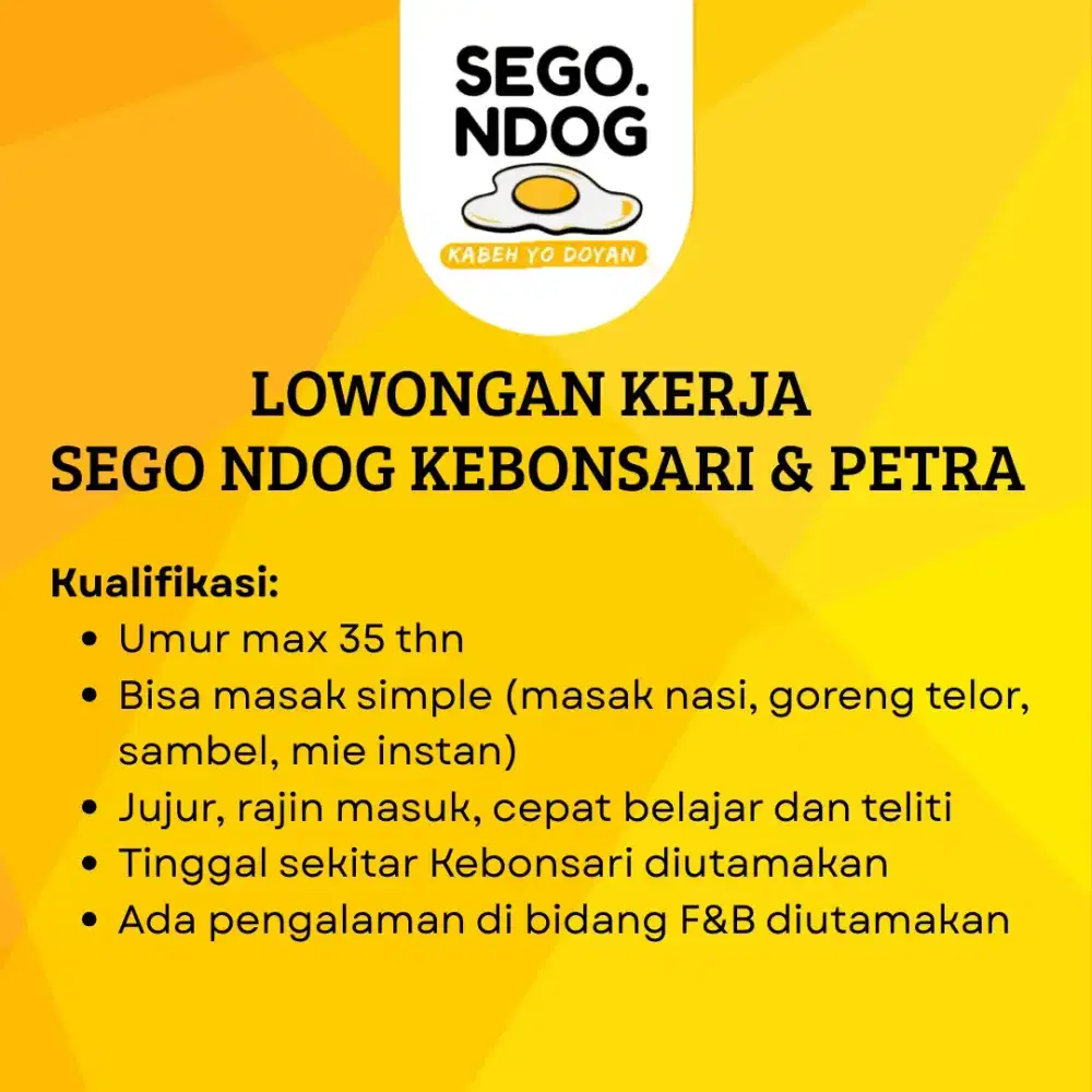 Lowongan Kerja Jaga Stand Nasi Telor Kebonsari Surabaya