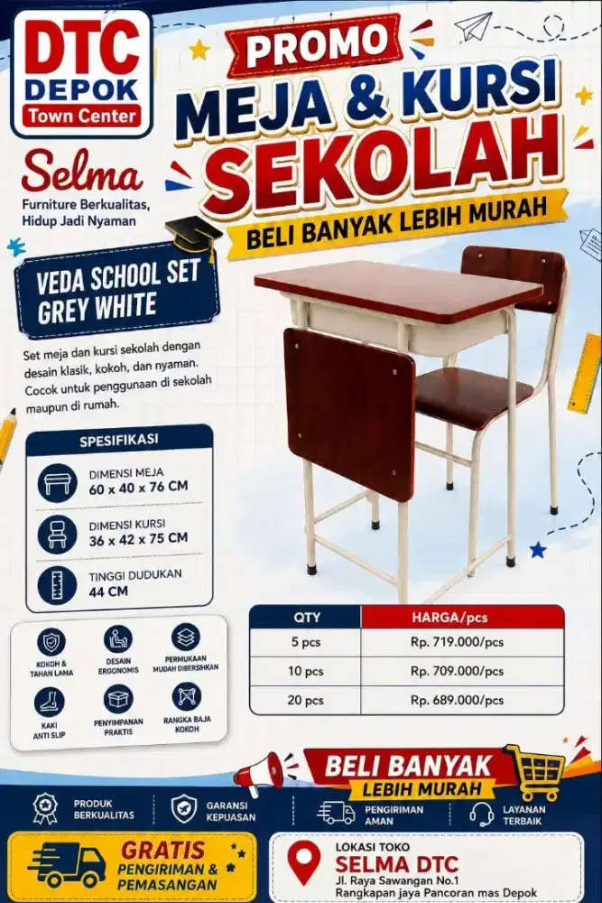 TERLARIS MEJA KURSI SEKOLAH FREE ONGKIR & PEMASANGAN SELURUH INDONESIA