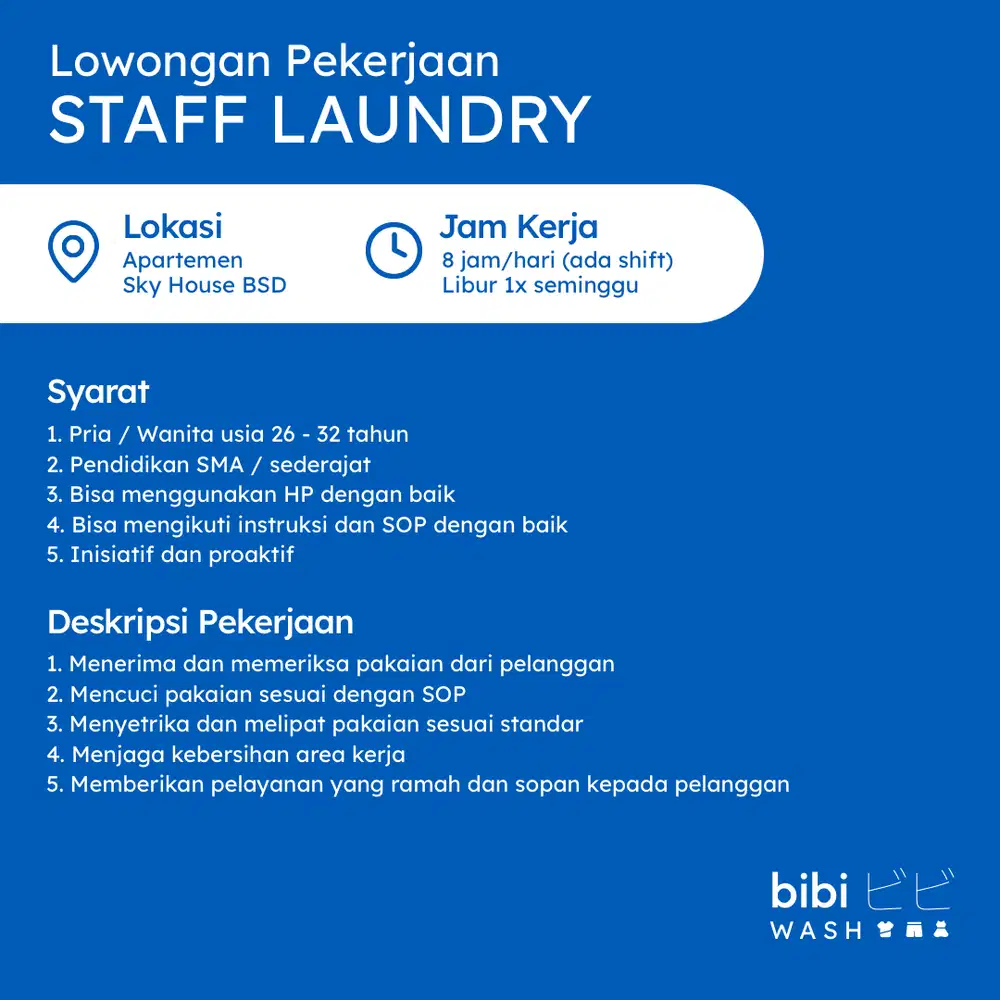 Lowongan Kerja - Staff Laundry