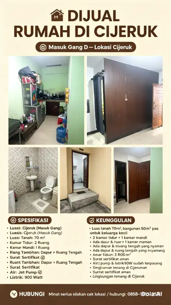 Rumah masuk gang di jual cepat lokasi Cijeruk
