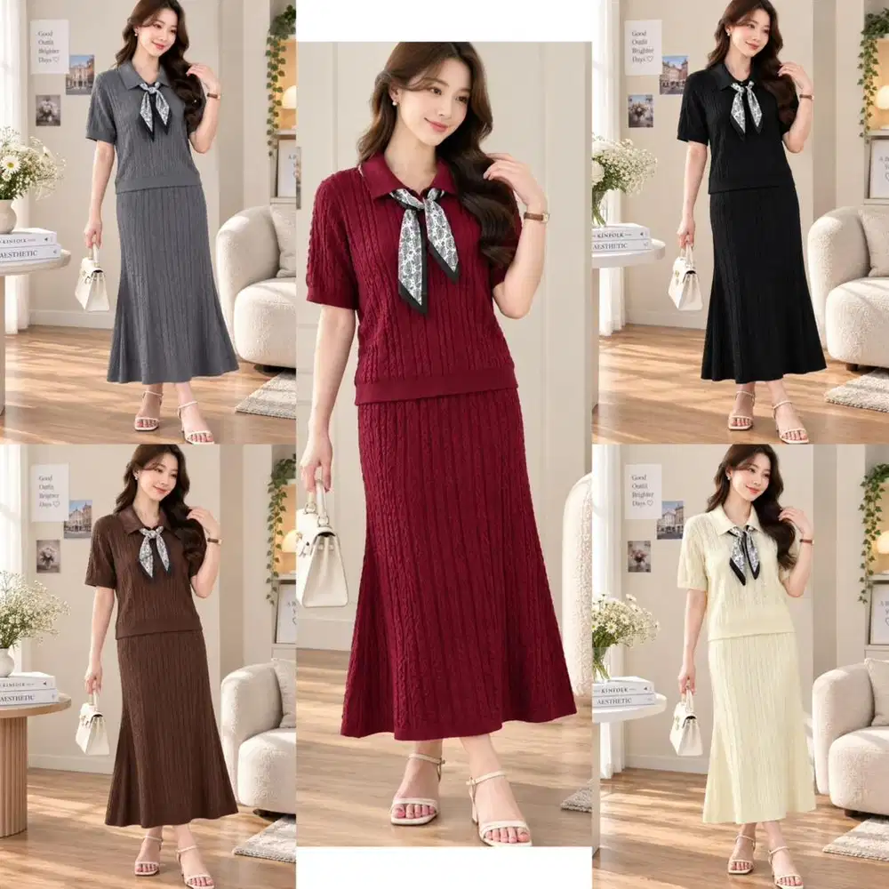Setelan baju rok knit syal banyak warna