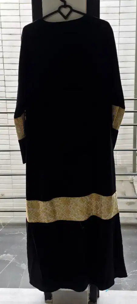 Dress Gamis hitam hiasan songket tenun size S/M