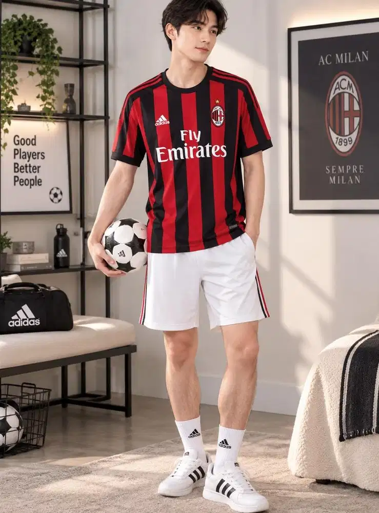 Baju Jersey adidas ac milan merah pria