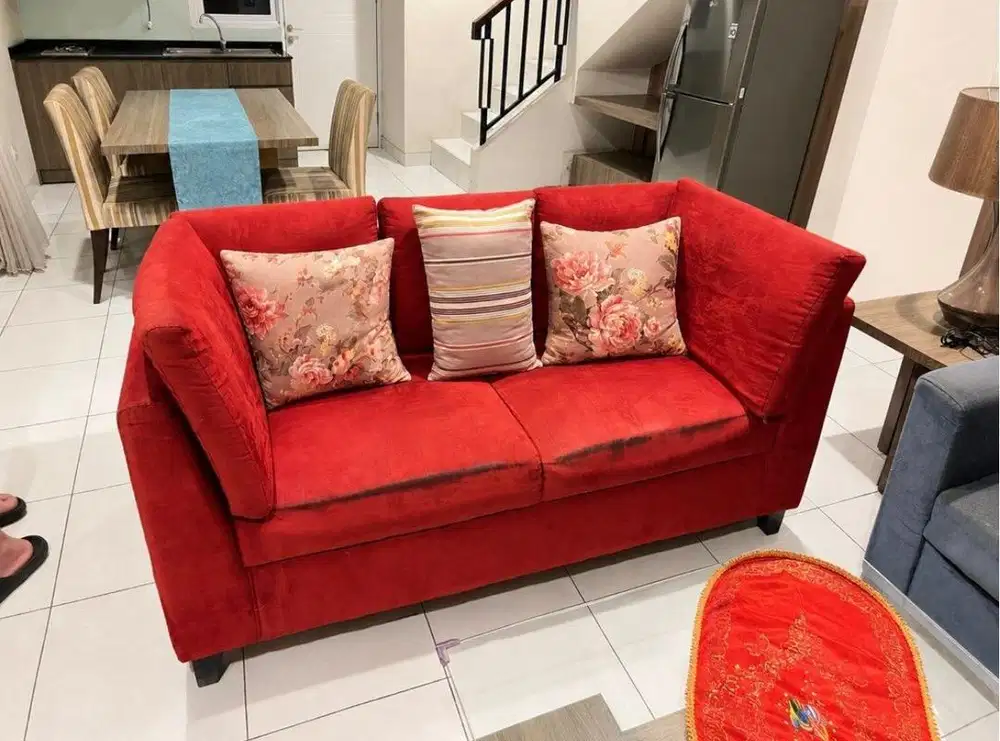 Sofa 2 seater fabric bonus bantal