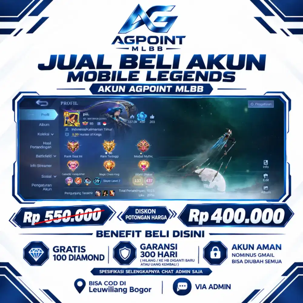 JUAL AKUN MOBILE LEGENDS 400K