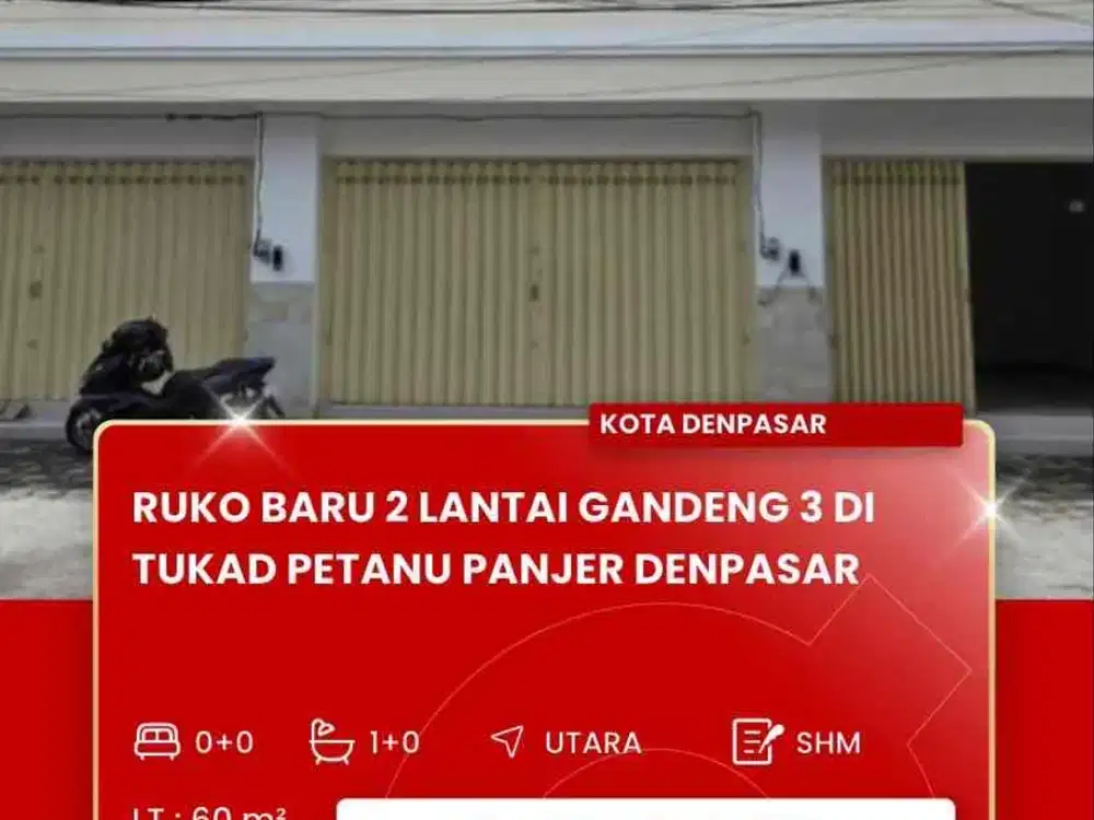 DISEWAKAN RUKO BARU DAERAH PANJER DENPASAR BALI