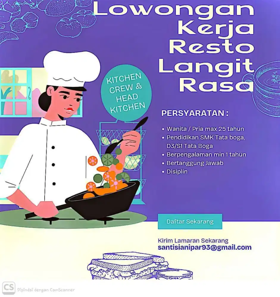 Dibutuhkan segera Head Kitchen  & Crew Kitchen