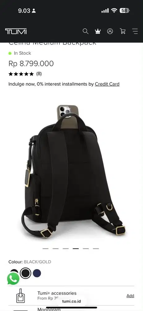 TUMI CELINA MEDIUM BACKPACK - BLACK/GOLD ORIGINAL