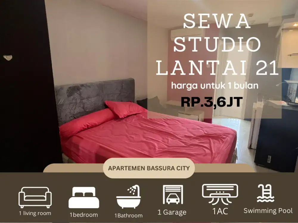sewa studio full furnish bulanan fasilitas lengkap apartemen bassura city