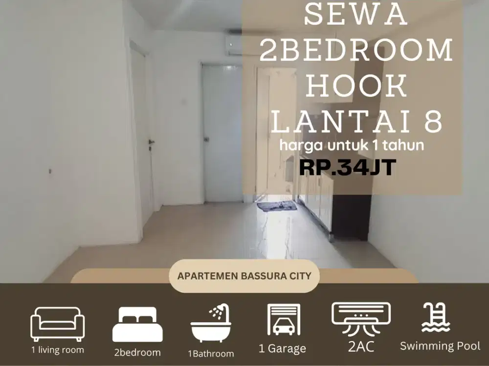 sewa 2kamar besar unfurnish tower baru apartemen bassura city