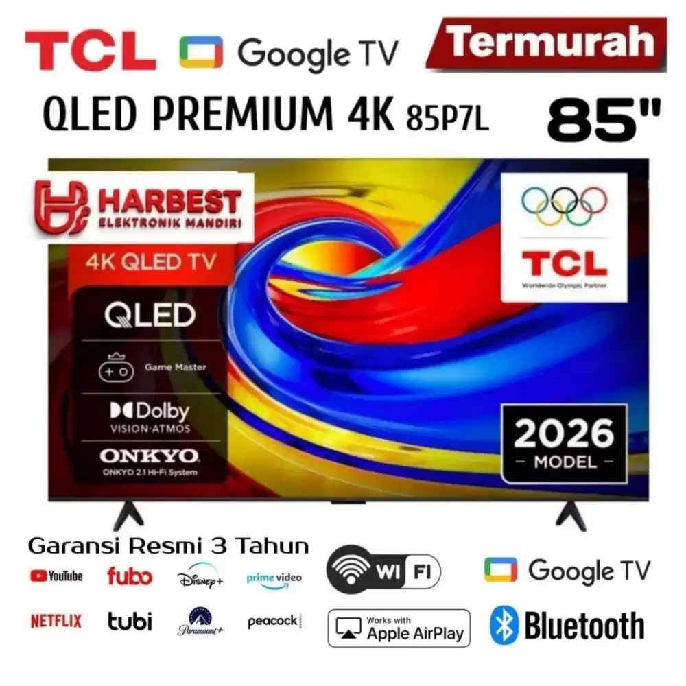 TCL PREMIUM QLED 4K 85 UHD GOOGLE TV NEW 2026 85P7L AIPQ ONKYO 2.1