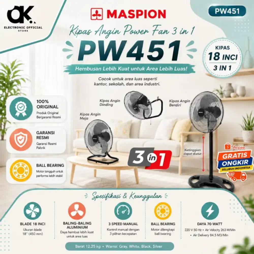 Jual kipas Maspion pw 451 3 in 1