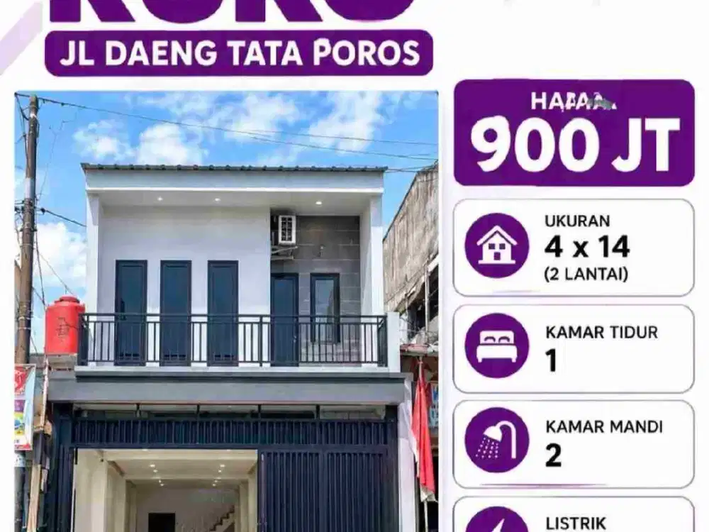 Dijual Ruko 2 lt di Jl. Dg Tata Raya Makassar
