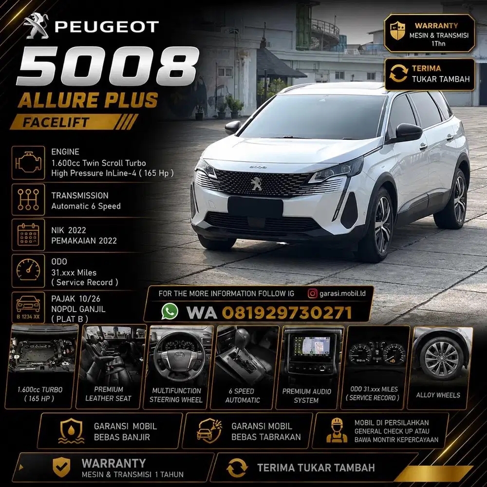Peugeot 5008 Allure Plus Facelift 2022 / Odo 31rbu Miles