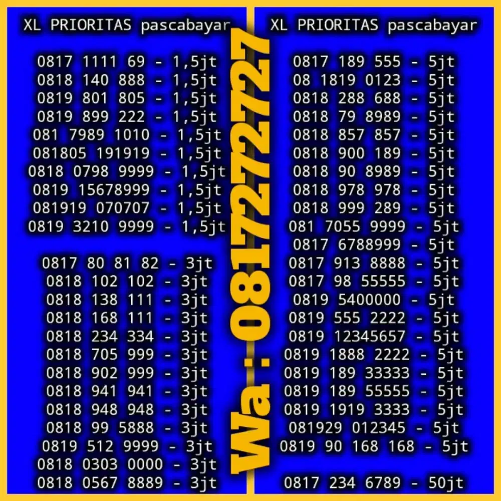 NOMOR CANTIK XL PRIORITAS PASCABAYAR