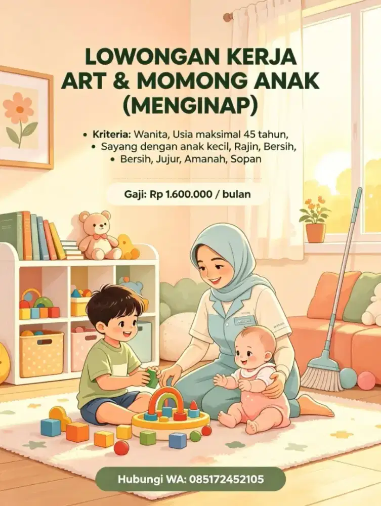 Lowongan kerja art&momong anak (menginap)