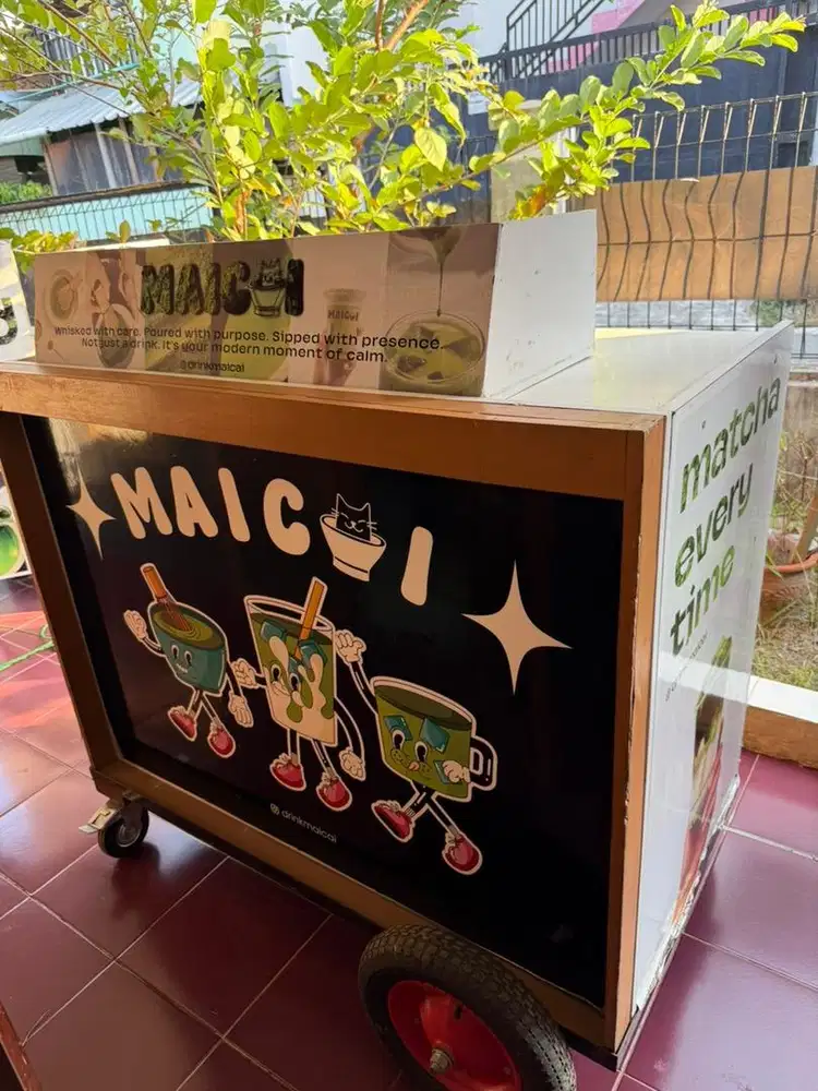 Gerobak Minuman Custom Roda Besar Booth UMKM Siap Pakai