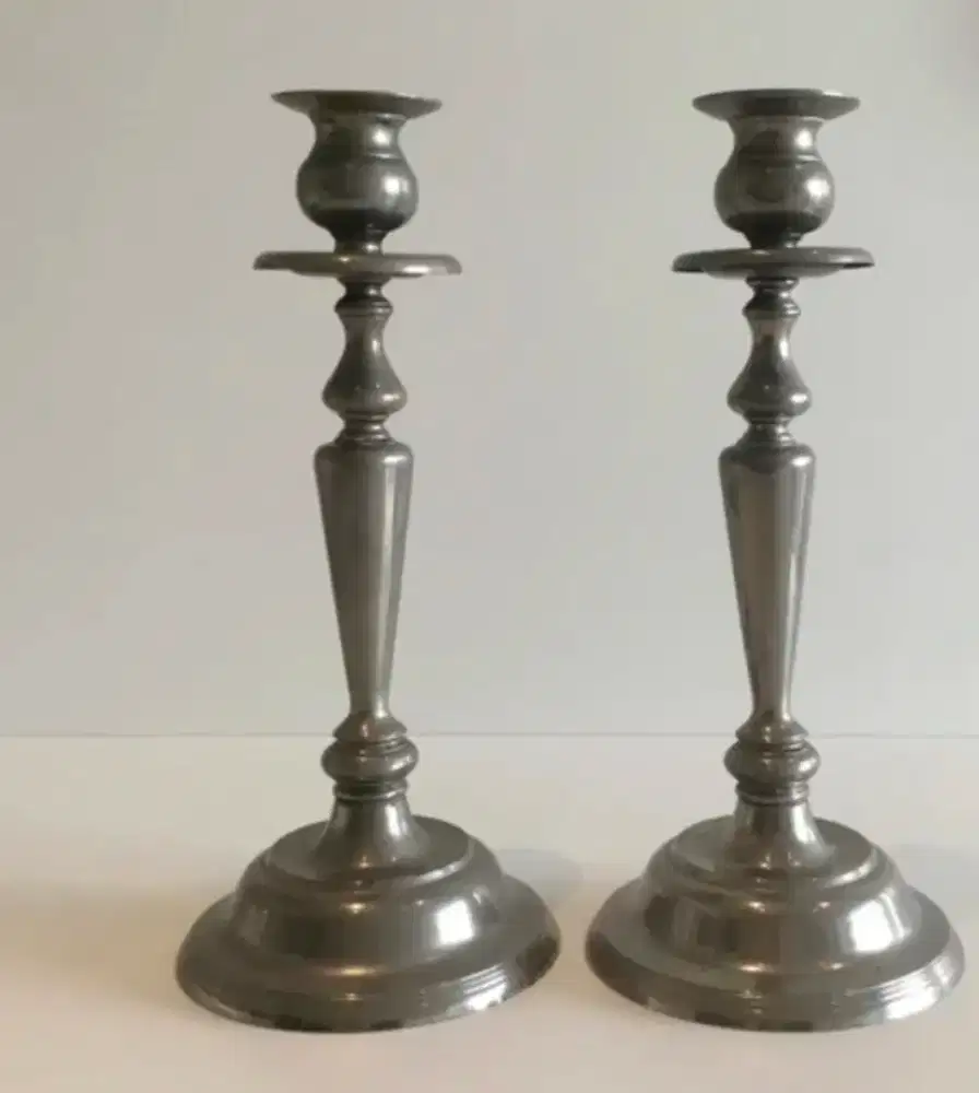 Art Deco Candlesticks French Aluminum Alloy Pair Vintage France