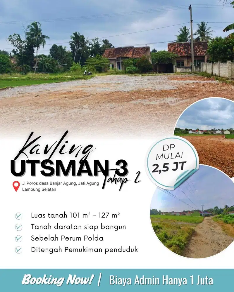 KAVLING BANJAR AGUNG DEKAT ITERA – Pinggir Aspal, PROMO 800RB/M²