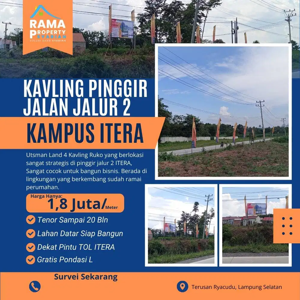TANAH RUKO STRATEGIS JALUR DUA KORPRI ITERA – Lokasi Pinggir Jalan Uta