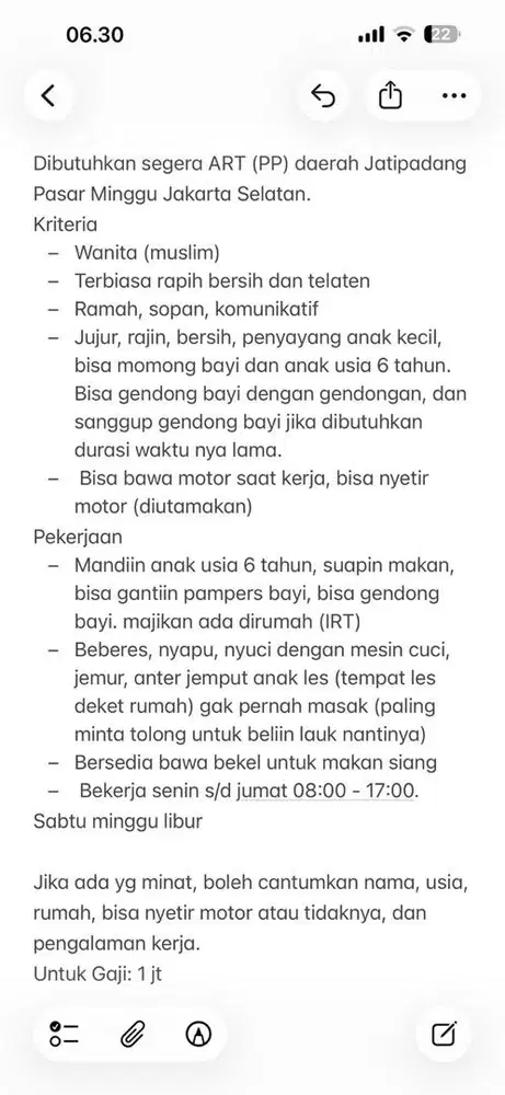 Dibutuhkan segera art pp jatipadang pasar minggu