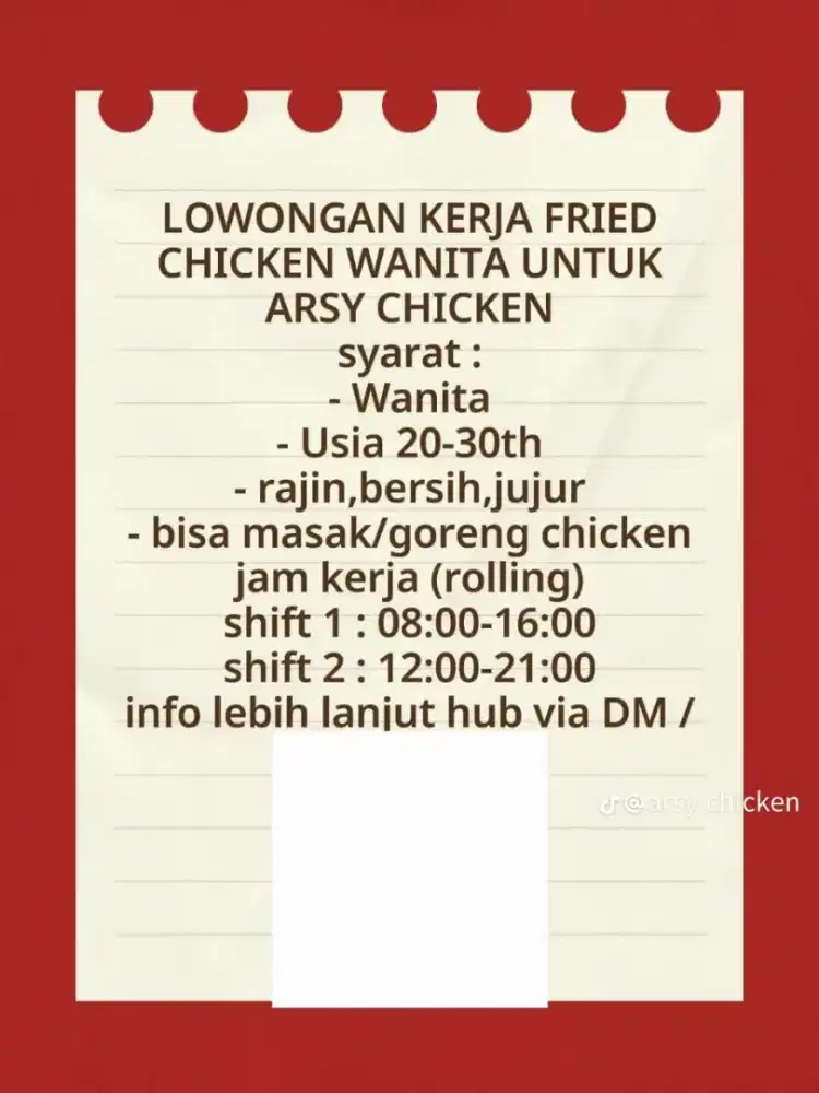 LOWONGAN KERJA FRIED CHICKEN WANITA