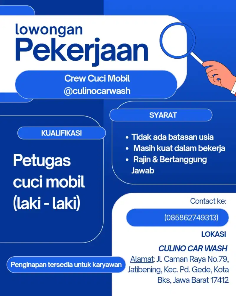 LOWONGAN KERJA - CREW CUCI MOBIL @Culino Carwash