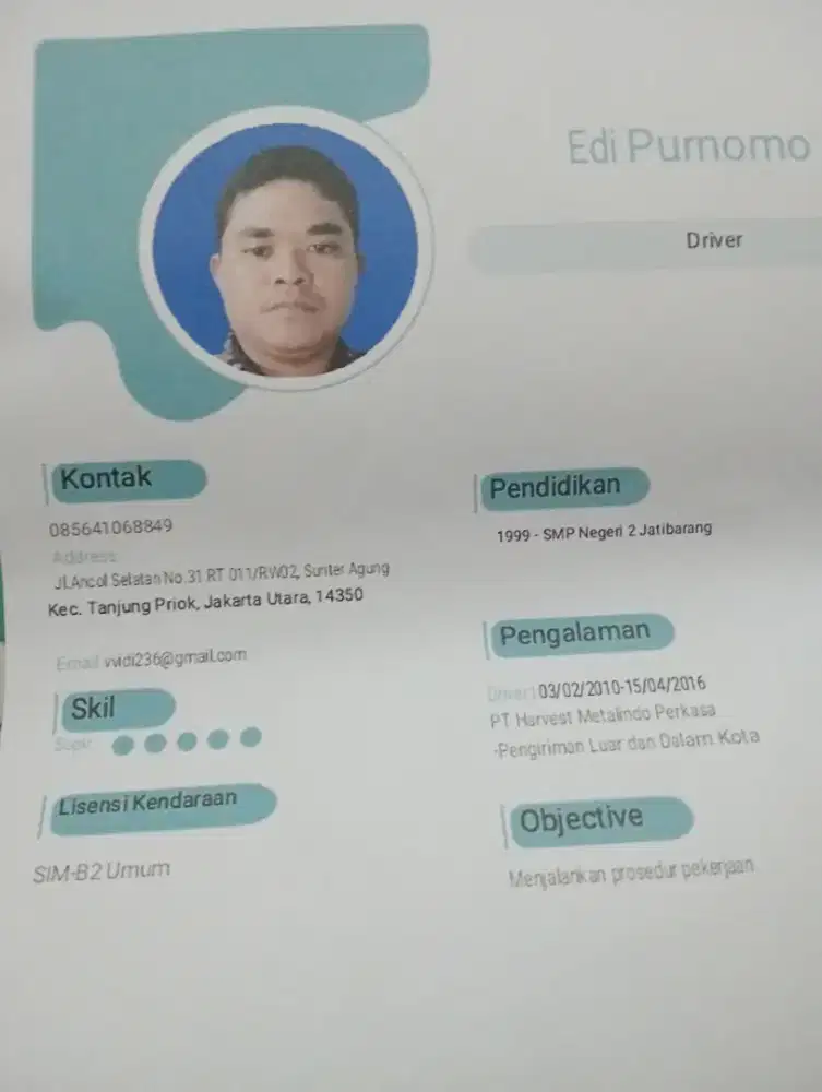 Cari kerja driver/ sopir mobil bok truk siap kerja