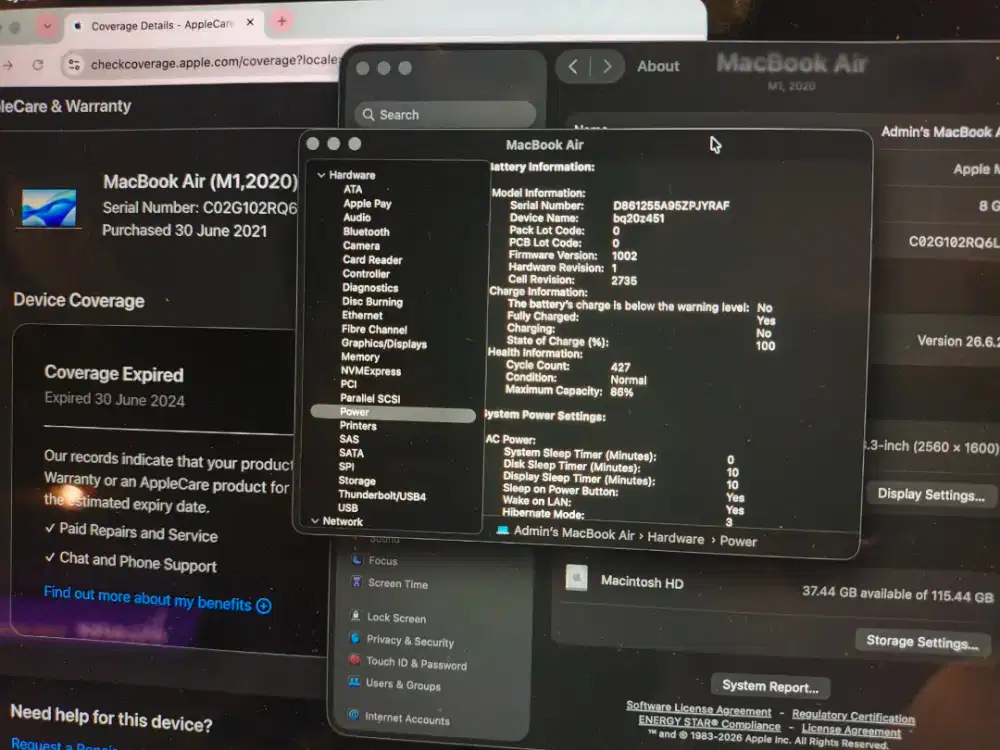 Dijual Macbook Air M1 rosegold pembelian 2021 belum servis 5jt NETT