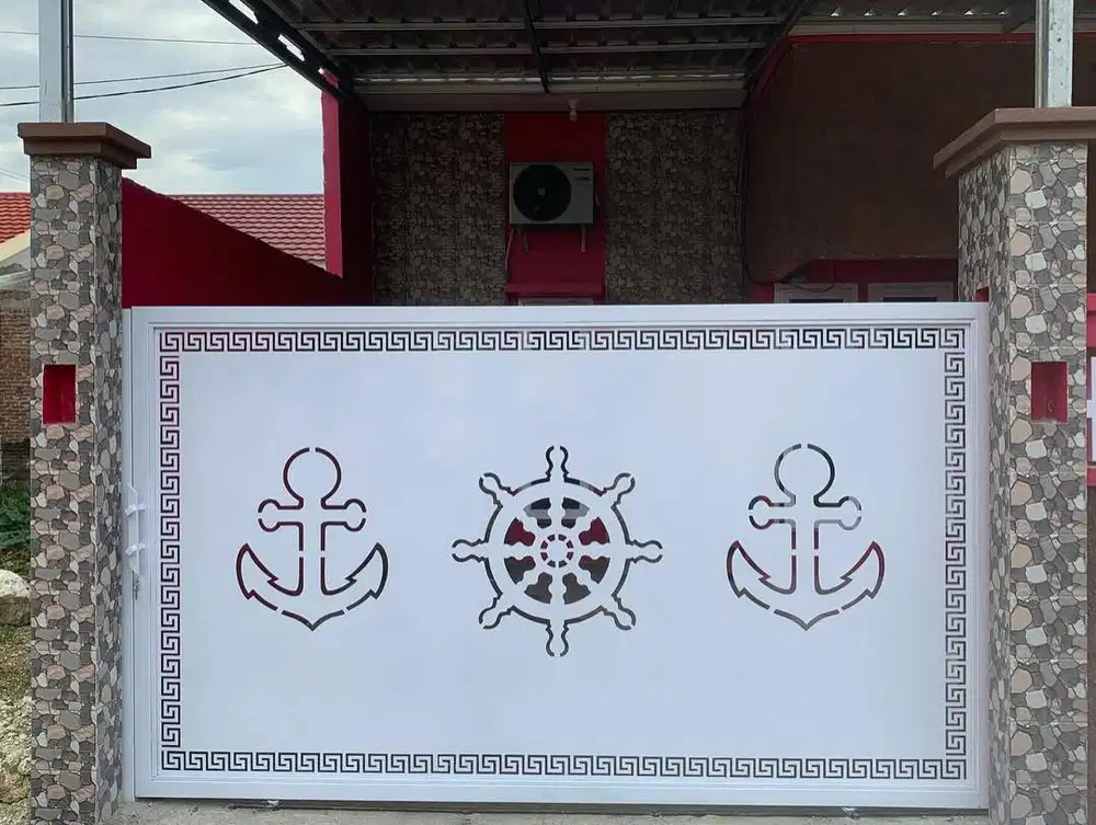 Pintu pagar dorong motif laser cutting terbaru