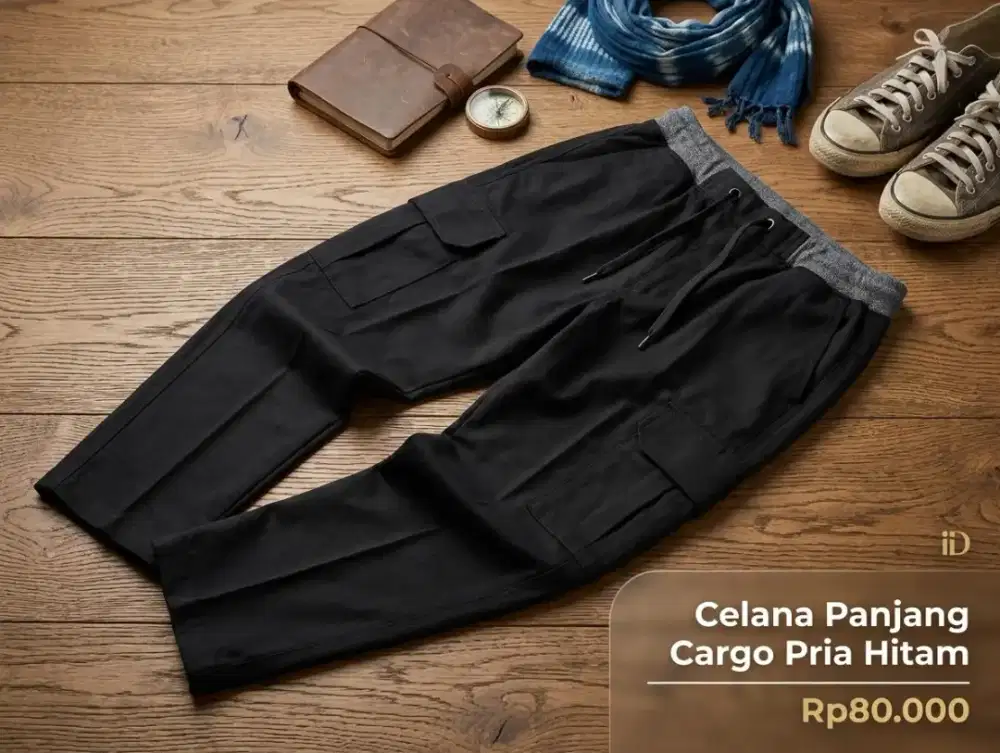 Celana Panjang Cargo Pria Hitam
