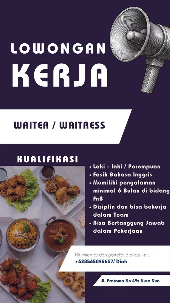 Dicari segera posisi waiter’s dan helper kitchen