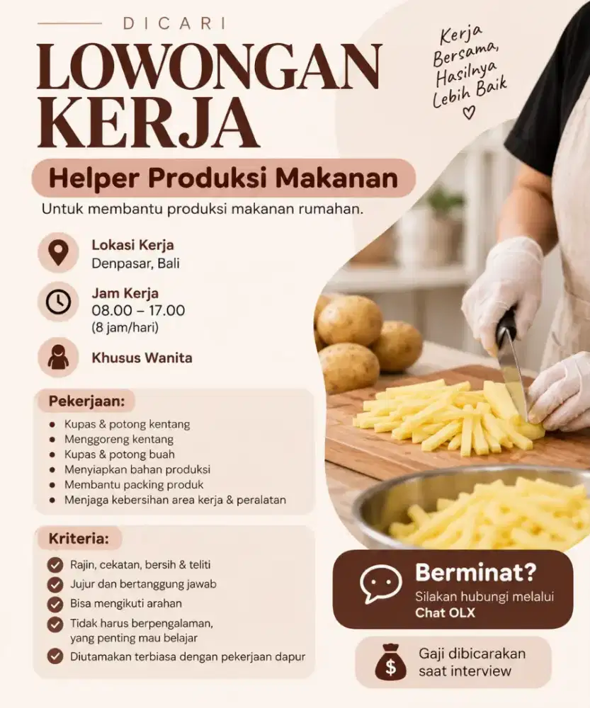 Di cari Helper produksi makanan
