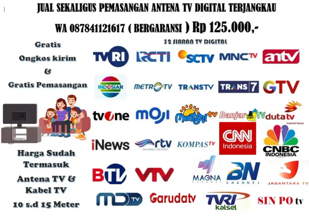 Pemasangan Antena Murah+ Kabel TV 10 sampai 15 M, Gratis Ongkir