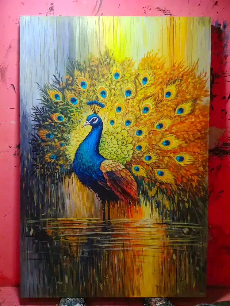 Dijual lukisan kanvas burung merak 90x130 cm