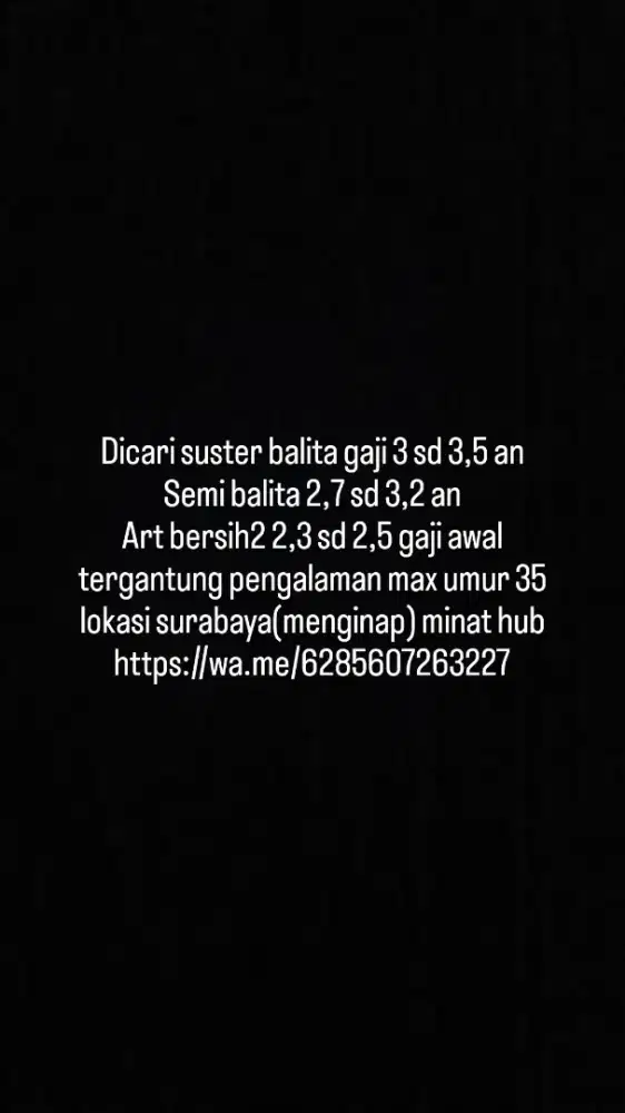 Lowongan ART dan Suster Balita