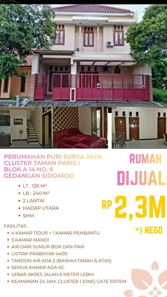 JUAL RUMAH PURI SURYA JAYA CLUSTER TAMAN PARIS