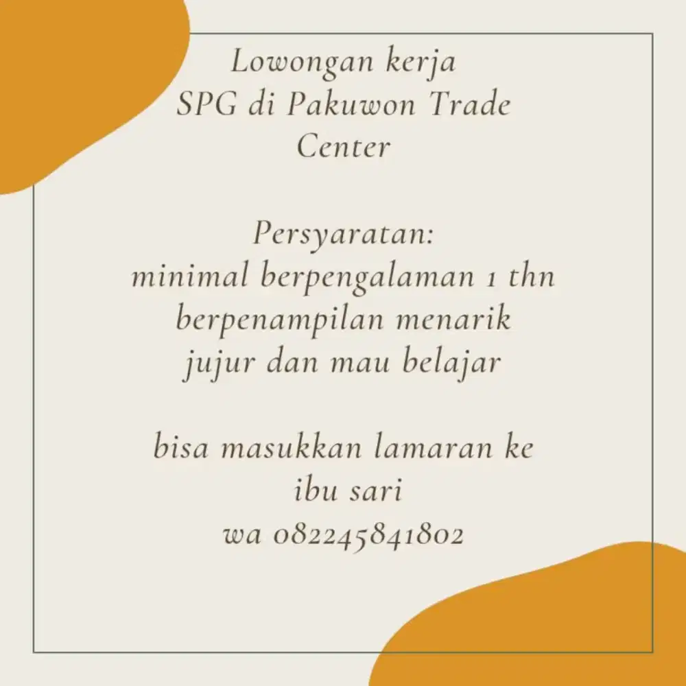 Lowongan untuk penjaga toko PTC wanita
