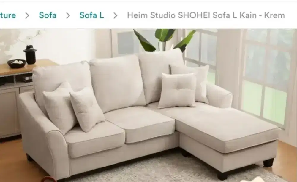 Sofa letter L berbahan kain