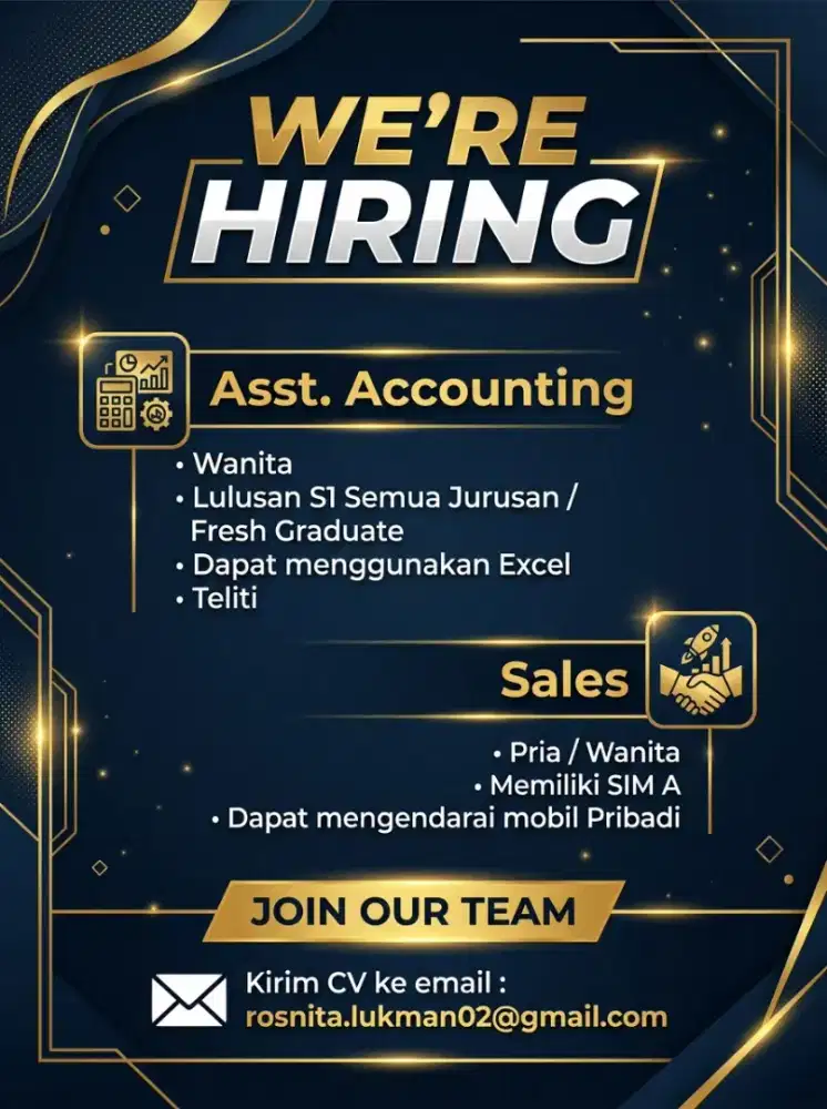 DIBUTUHKAN ASST. ACCOUNTING, SALES