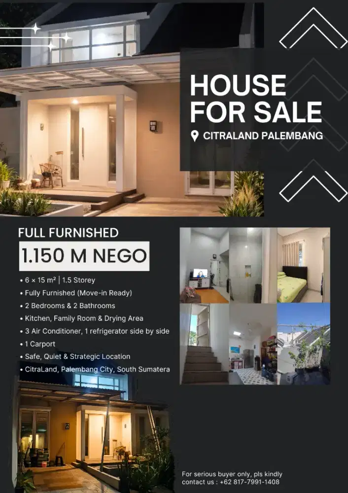 Dijual rumah di perumahan citraland palembang 1½ lantai murah