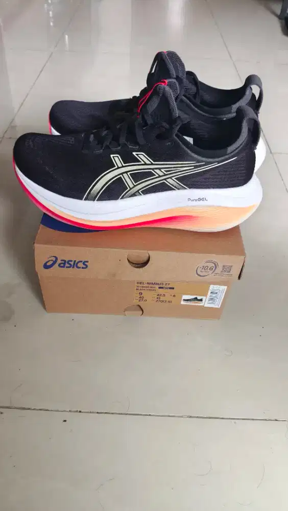 Sepatu Asics Gel Nimbus 27 Black Size 42.5 Pria